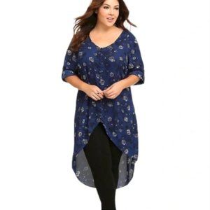 Torrid Blue Floral Chiffon High Low Tunic Top